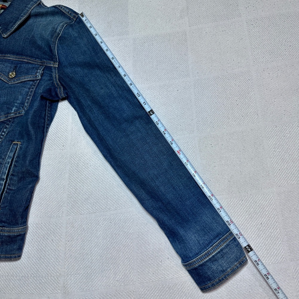 7 For All Mankind Classic Denim Jacket Womens Medium Trucker Stretch Dark Wash - Picture 14 of 14